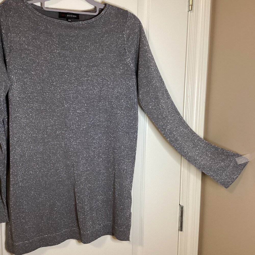Edit By Jeanne Beker Women's Silver Metallic Shimmer Long Sleeve Tunic Sweater
